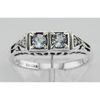 Detail view of Art Deco Style Blue Topaz Filigree Ring w/ 2 Diamonds highlighting Blue Topaz, Diamond