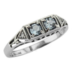 Art Deco style, Blue Topaz, Diamond, sterling silver rings, front view