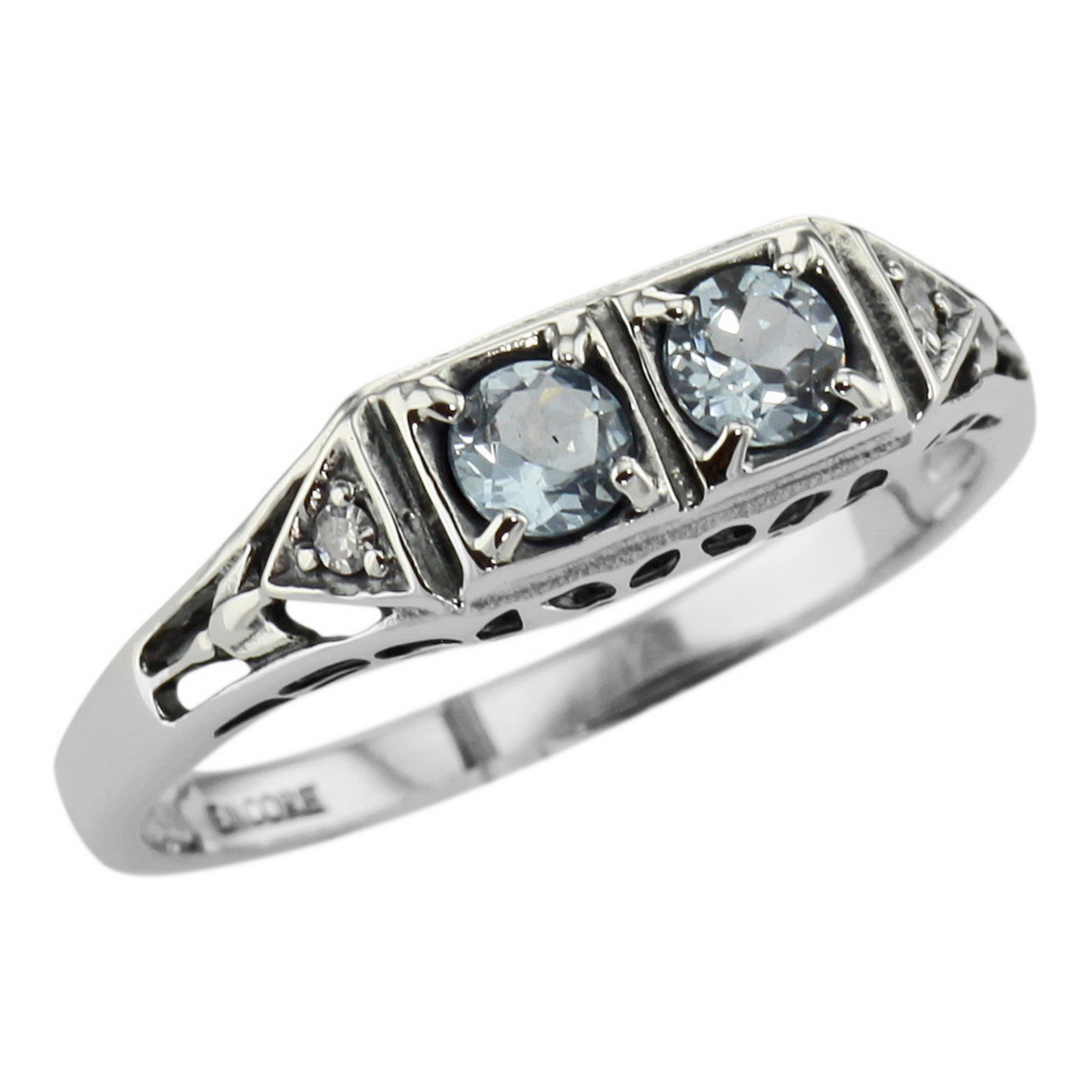 Art Deco style, Blue Topaz, Diamond, sterling silver rings, front view