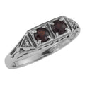 Art Deco style, Garnet, Diamond, sterling silver rings, front view
