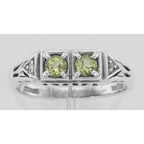 Detail view of Art Deco Style Peridot Filigree Ring w/ 2 Diamonds highlighting Diamond, Peridot
