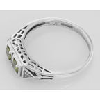 Back view of Art Deco Style Peridot Filigree Ring w/ 2 Diamonds showing 925 sterling silver hallmark