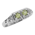Art Deco style, Diamond, Peridot, sterling silver rings, front view