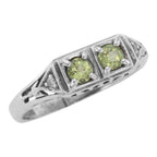 Art Deco style, Diamond, Peridot, sterling silver rings, front view