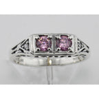 Detail view of CZ Vintage Style Ring w/ 2 Diamonds highlighting Diamond, CZ