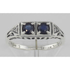 Detail view of Art Deco Style Sapphire Filigree Ring w/ 2 Diamonds highlighting Sapphire, Diamond