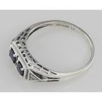 Back view of Art Deco Style Sapphire Filigree Ring w/ 2 Diamonds showing 925 sterling silver hallmark