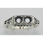 Detail view of Semi Mount Filigree Ring w/ 2 Diamonds highlighting Diamond