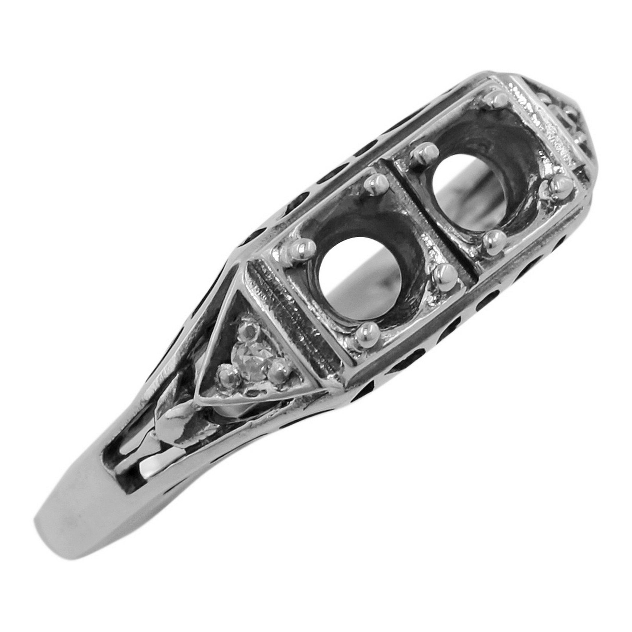 Filigree, Diamond, sterling silver semi mount rings, front view