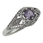 Art Deco style, Amethyst, Diamond, sterling silver rings, front view