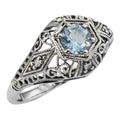 Victorian style, Blue Topaz, Diamond, sterling silver rings, front view