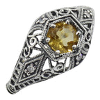 Art Deco style, Citrine, Diamond, sterling silver rings, front view