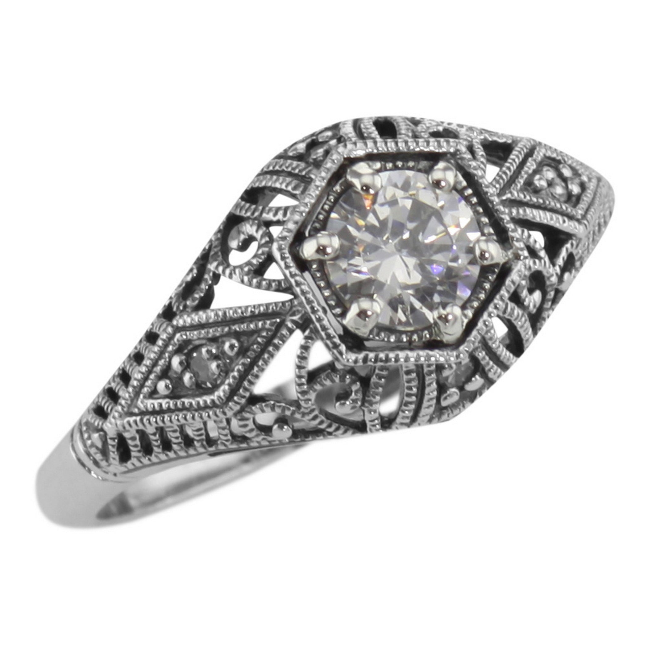 Art Deco style, Diamond, CZ, sterling silver rings, front view
