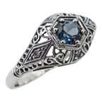 Art Deco style, Blue Topaz, London Blue Topaz, sterling silver rings, front view