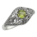Art Deco style, Diamond, Peridot, sterling silver rings, front view