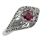 Art Deco style, Ruby, Diamond, sterling silver rings, front view