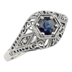Art Deco style, Sapphire, Diamond, sterling silver rings, front view