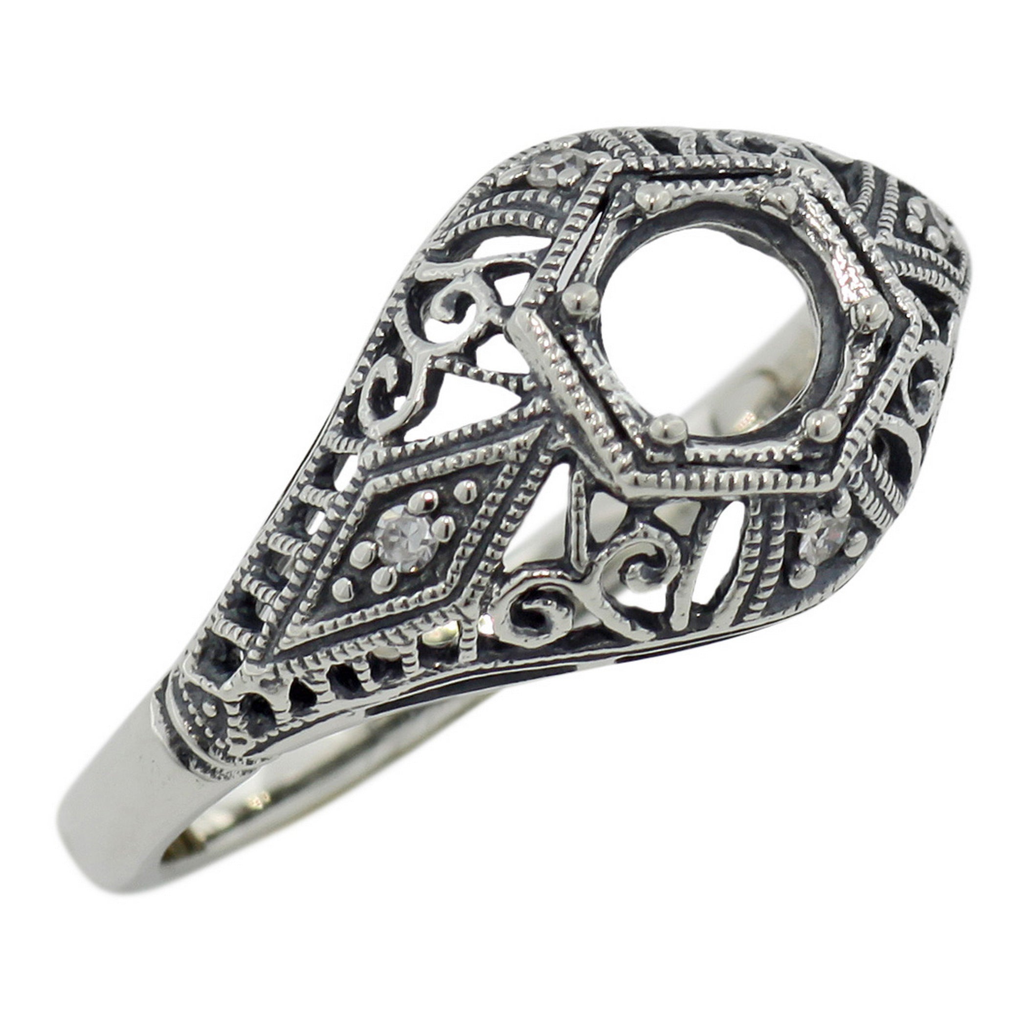 Art Deco style, Diamond, sterling silver semi mount rings, front view