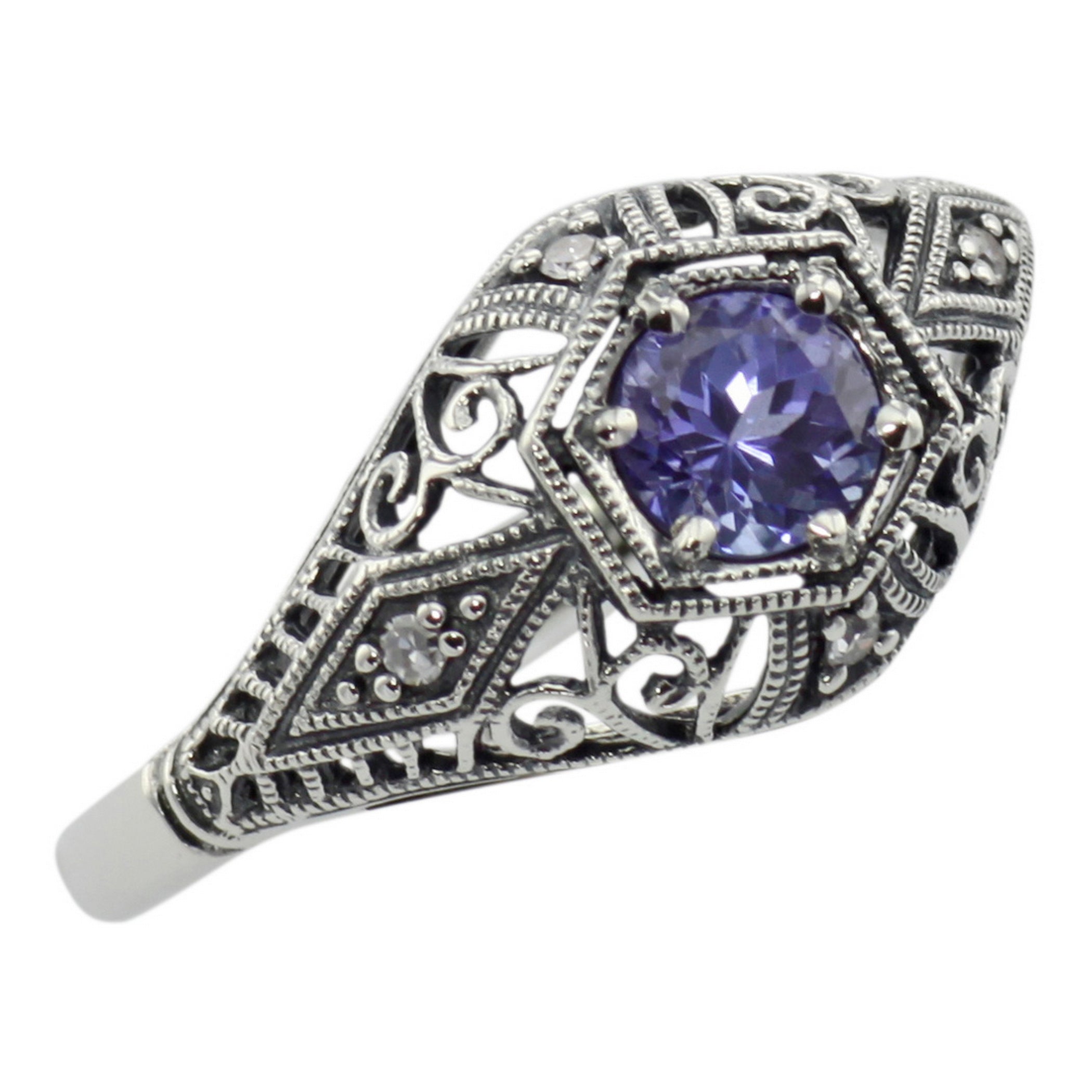 Art Deco style, Diamond, sterling silver rings, front view