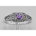 Back view of Amethyst Filigree Ring w/ 2 Diamonds showing 925 sterling silver hallmark