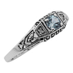 Antique style, Blue Topaz, Diamond, sterling silver rings, front view
