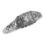 Filigree, Diamond, CZ, sterling silver rings, front view