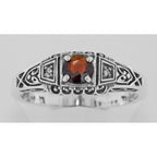 Detail view of Garnet Filigree Ring w/ 2 Diamonds highlighting Garnet, Diamond