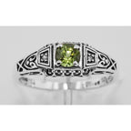 Detail view of Victorian Style Peridot and Diamond Filigree Ring highlighting Diamond, Peridot