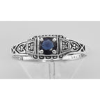 Detail view of Sapphire Filigree Ring w/ 2 Diamonds highlighting Sapphire, Diamond