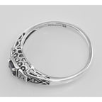 Back view of Sapphire Filigree Ring w/ 2 Diamonds showing 925 sterling silver hallmark