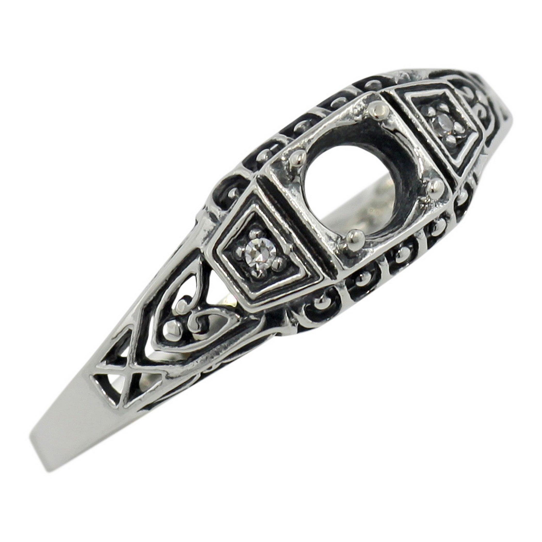 Filigree, Diamond, sterling silver semi mount rings, front view