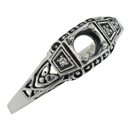 Filigree, Diamond, sterling silver semi mount rings, front view