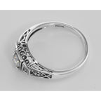 Back view of CZ Filigree Ring w/ 2 Diamonds showing 925 sterling silver hallmark