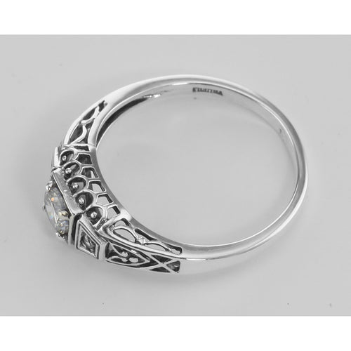 Back view of 4mm Semi Mount Filigree Ring w/ 2 Diamonds showing 925 sterling silver hallmark