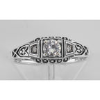 Detail view of 4mm Semi Mount Filigree Ring w/ 2 Diamonds highlighting Diamond