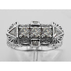 Detail view of Art Deco Style Sterling Silver Filigree Ring w/ CZ highlighting CZ