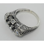 Back view of Art Deco Style Semi Mount Sterling Silver Filigree Ring w/ CZ Accents showing 925 sterling silver hallmark