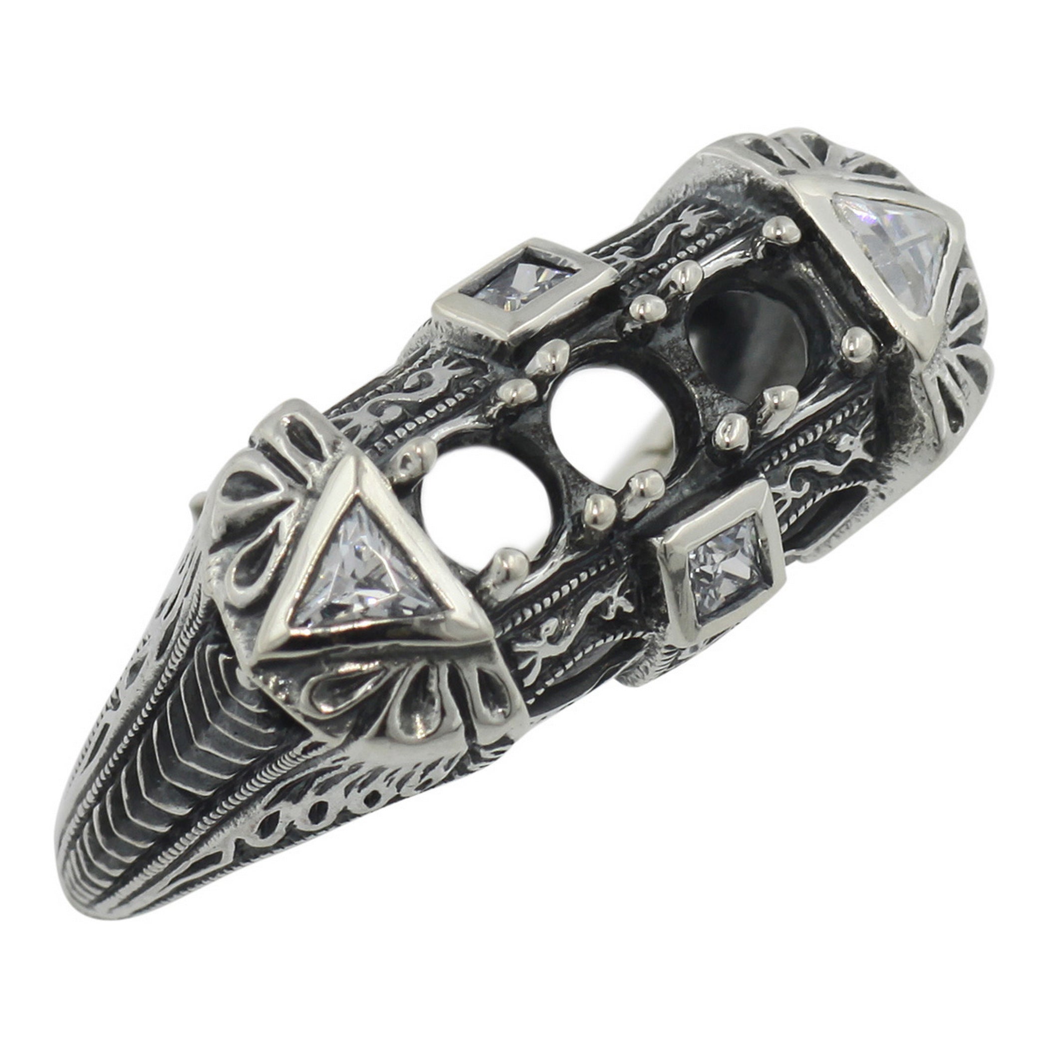 Art Deco style, CZ, sterling silver semi mount rings, front view