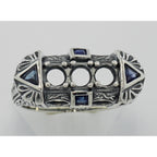 Detail view of Art Deco Style Semi Mount Ring Sapphire Accents highlighting Sapphire