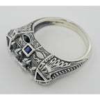 Back view of Art Deco Style Semi Mount Ring Sapphire Accents showing 925 sterling silver hallmark