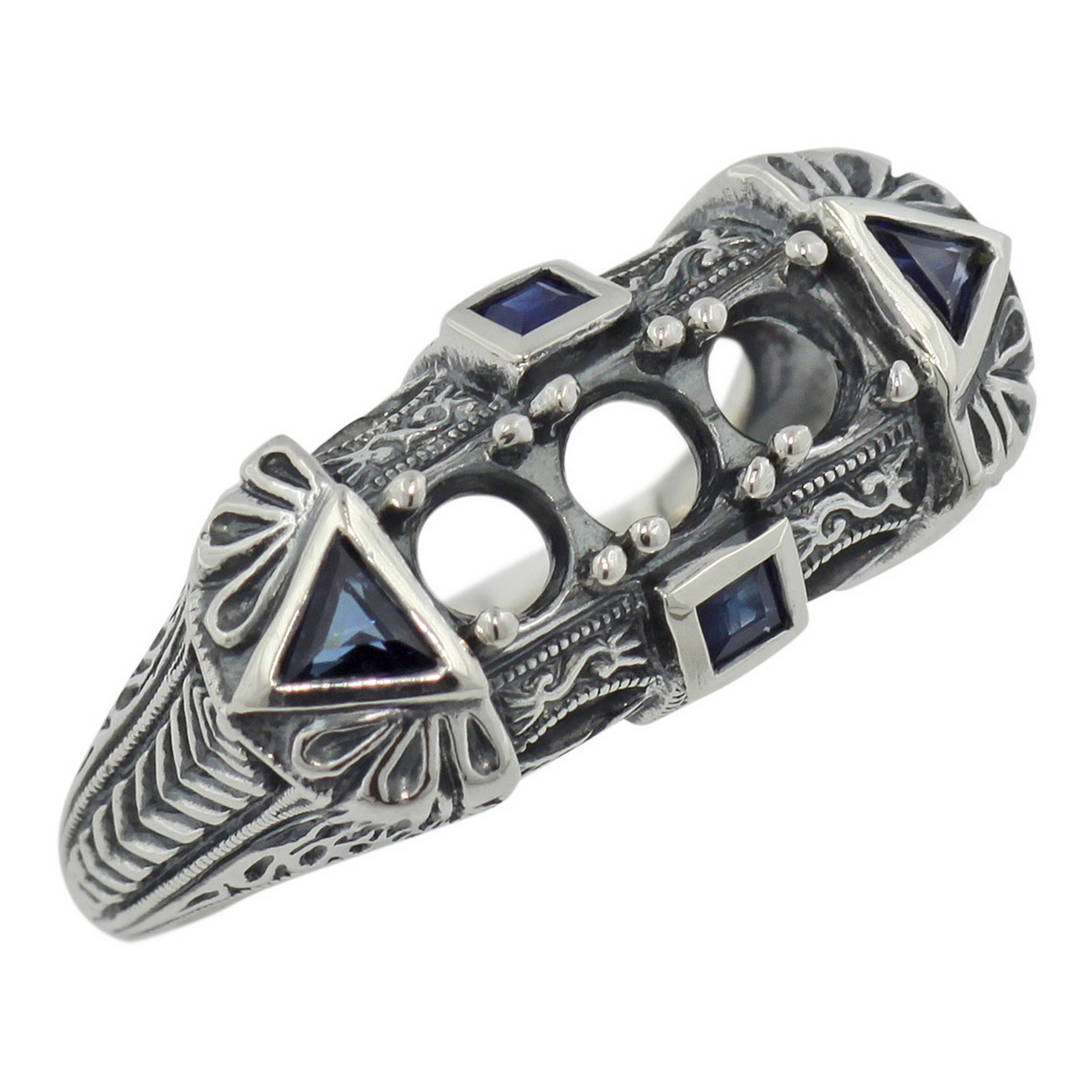 Art Deco style, Sapphire, sterling silver semi mount rings, front view