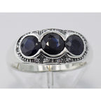 Detail view of Lovely Art Deco Style Ring w/ Sapphires Diamonds Sterling Silver highlighting Sapphire, Diamond