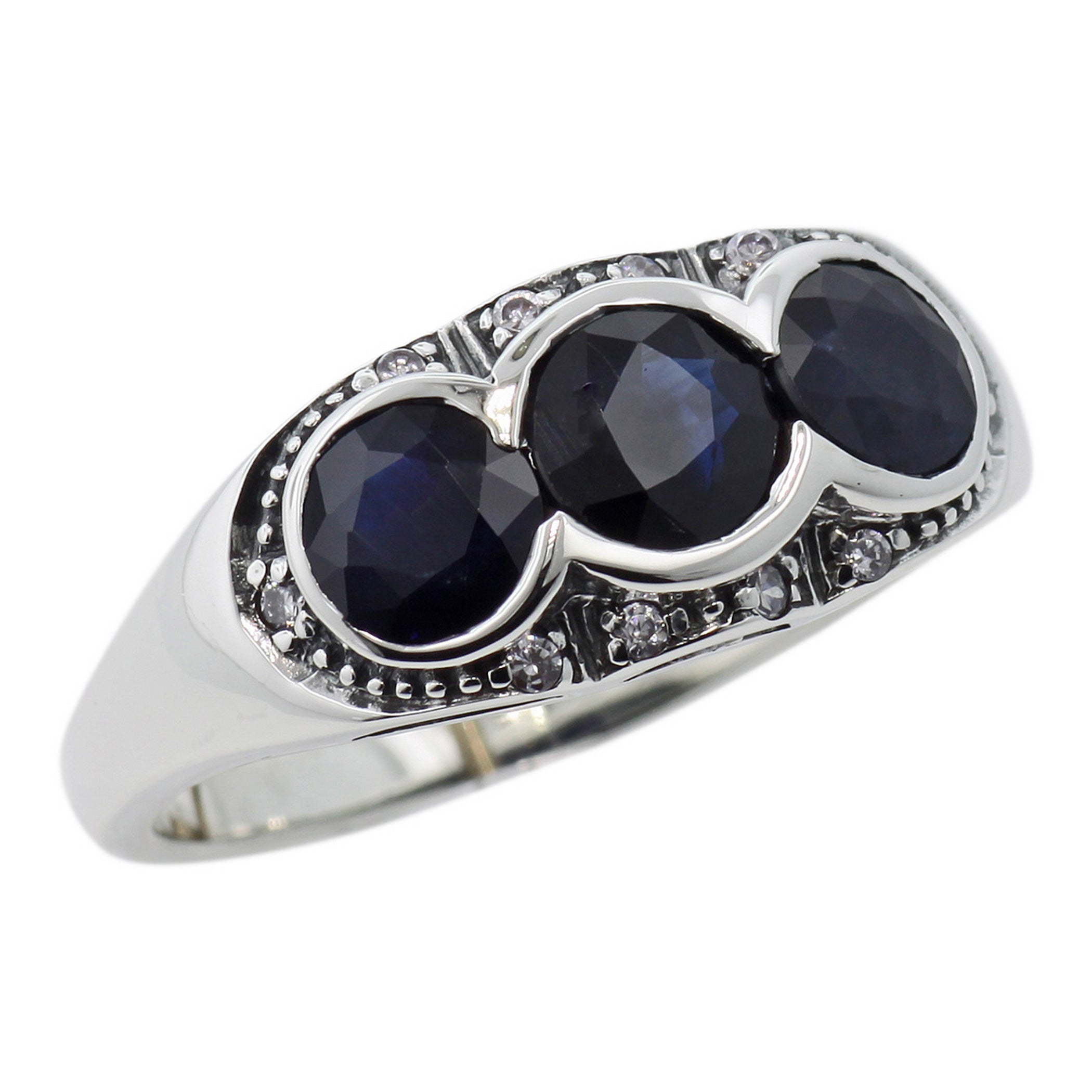 Art Deco style, Sapphire, Diamond, sterling silver rings, front view