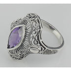 Back view of Art Deco Style Genuine Amethyst Filigree Ring showing 925 sterling silver hallmark
