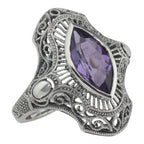 Art Deco style, Amethyst, sterling silver rings, front view