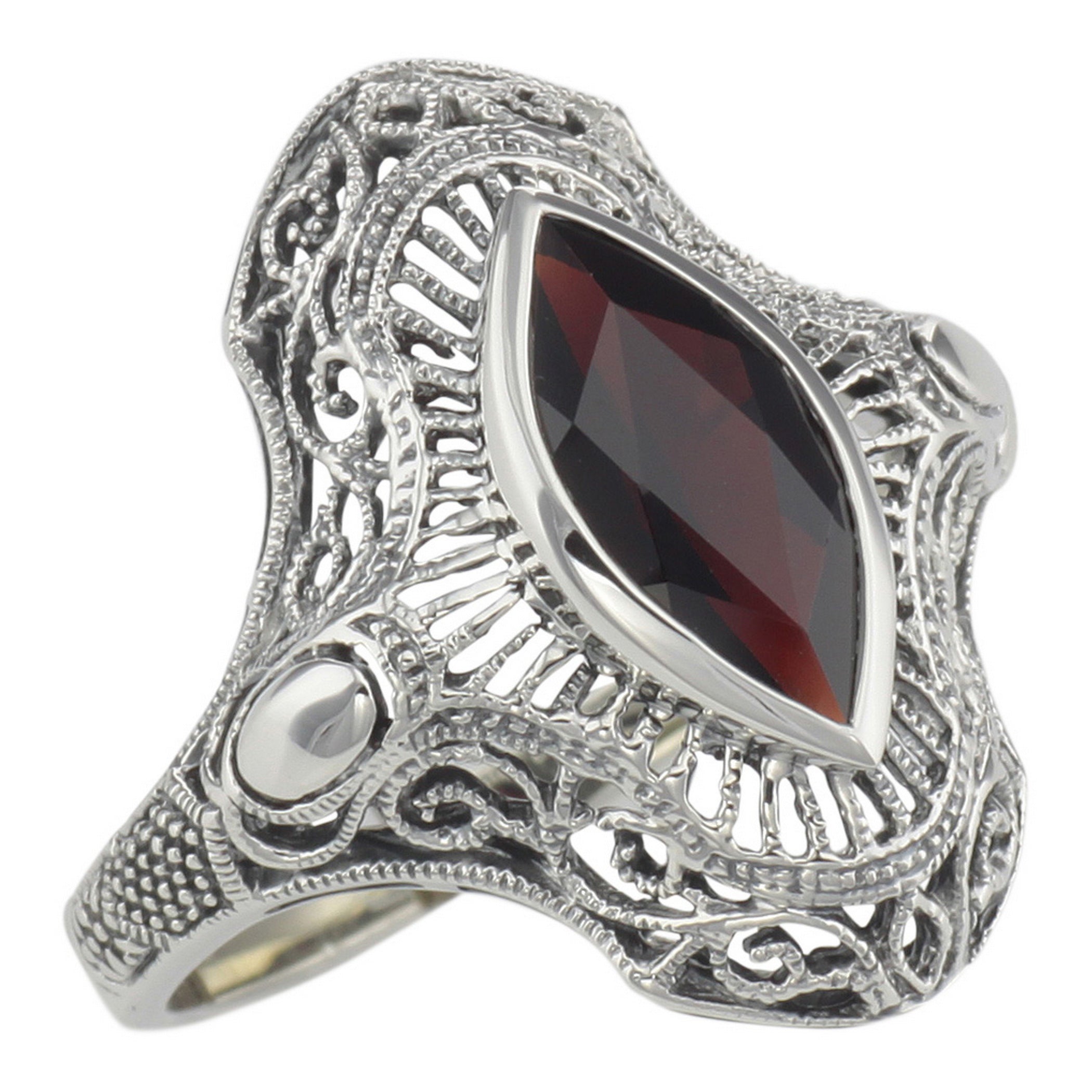 Art Deco style, Garnet, sterling silver rings, front view