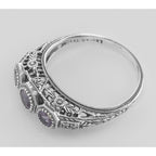 Detail view of Art Deco Style Amethyst Filigree Ring w/ 4 Diamonds highlighting Amethyst, Diamond