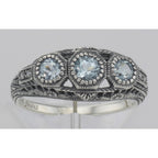 Detail view of Art Deco Style Blue Topaz Filigree Ring w/ 4 Diamonds highlighting Blue Topaz, Diamond