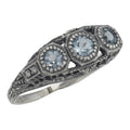 Art Deco style, Blue Topaz, Diamond, sterling silver rings, front view
