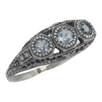 Art Deco style, Blue Topaz, Diamond, sterling silver rings, front view
